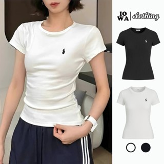 Áo Babytee Tay Ngắn CỔ TRÒN THÊU NGỰA DÁNG DÀI Chất Gân DD37, Áo Thun Nữ Kiểu Chiết Eo Ôm Body IOWA