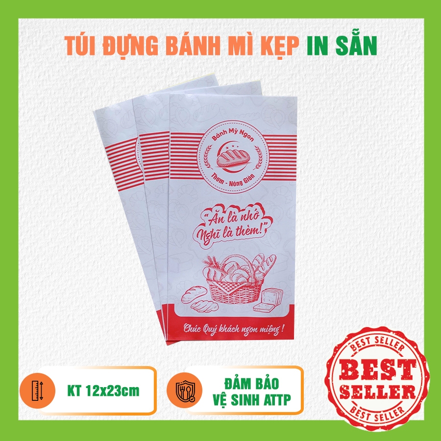 Túi đựng bánh mì pate KT 12x23cm, giấy Opset 60 - In sẵn màu ngẫu nhiên xanh/đỏ - Combo 1000 túi giá tốt