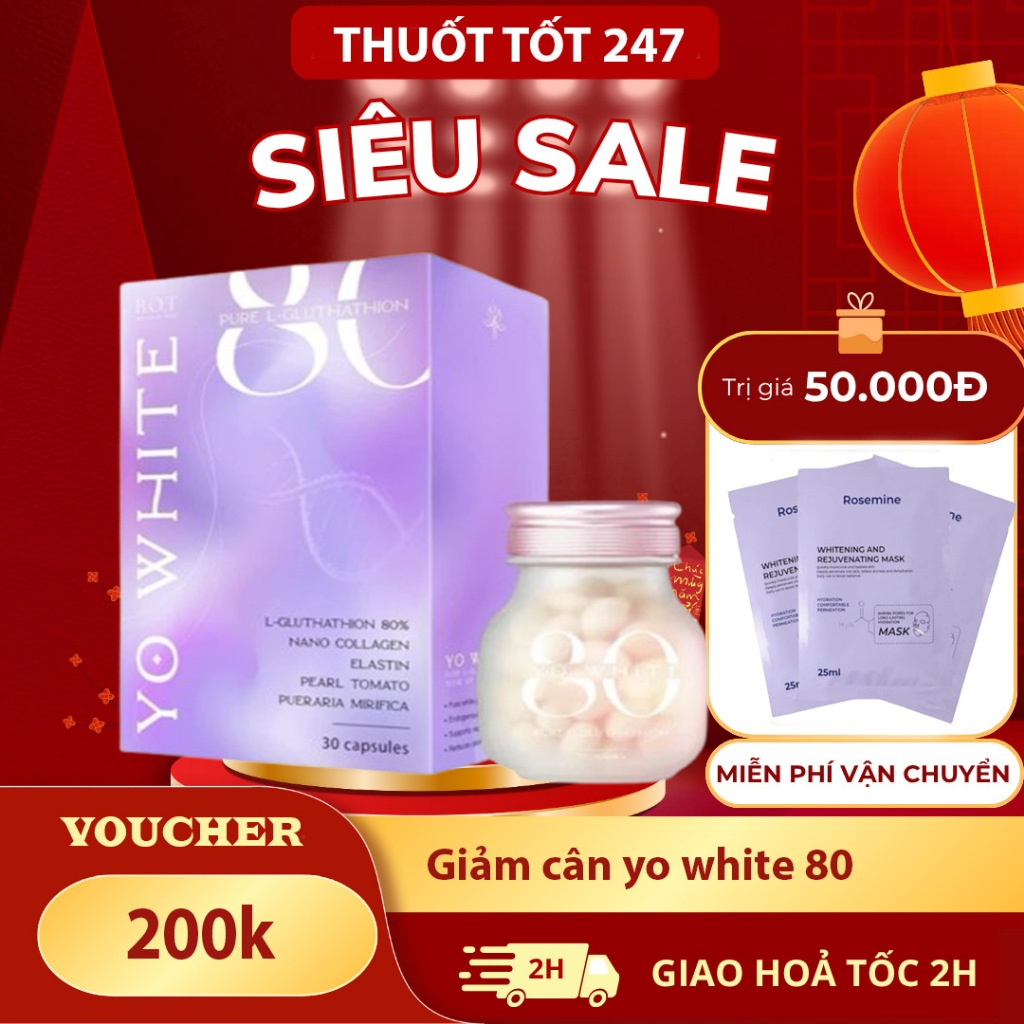 ✌ GIÁ SỈ ✌  [MUA 2 TẶNG mặt nạ ] Viên Uống Yo White 80 Trắng Da Mờ Nám Chống Nắng Hộp 30 Viên chính 