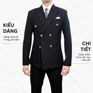 VEST Nam 6 Cúc, Bộ SUIT BLAYZER  kiểu dáng Ý lịch sự, sang trọng, Chất vải chéo 79 cao cấp. Tặng kèm Cavat + Ghim cài