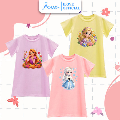 [MỚI] Váy CHỮ A cho bé gái AORE, Váy ngắn dáng Suông in hình CÔNG CHÚA DISNEY, chất cotton, co dãn thoải mái 8-33kg