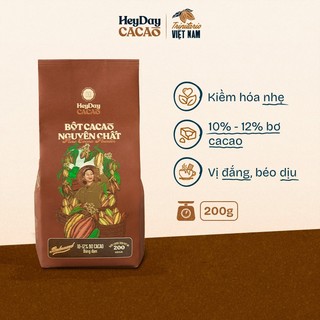  Bột cacao nguyên chất 100% không đường - Dòng Balanced phổ thông - Túi giấy 200g - Vị đắng đậm - Heyday 