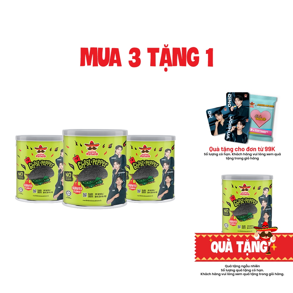 Combo 3 Khoai Tây Mister Potato Ghost Pepper Vị Rong Biển 40G
