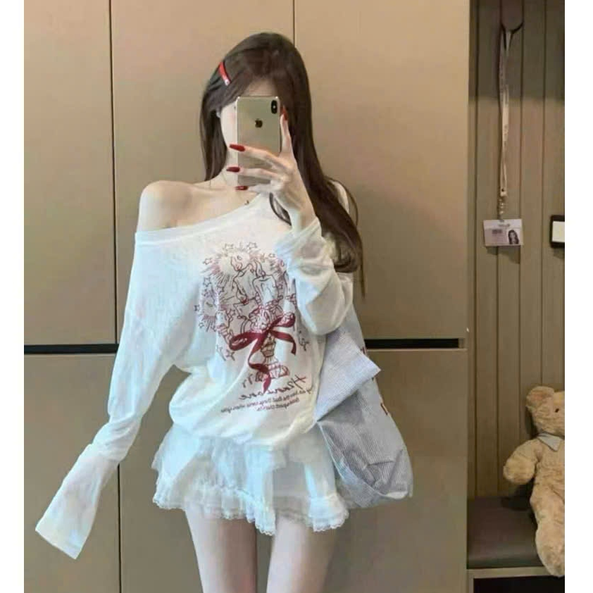 Áo thun nữ tay dài ÁO LÊCH VAI XƯỚC phong cách Hàn Quốc CAMASTORE M2885
