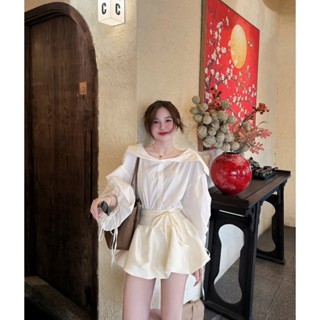  KAMI SHOP - Set bộ áo sơ mi trắng tay bồng phối quần váy xoè 