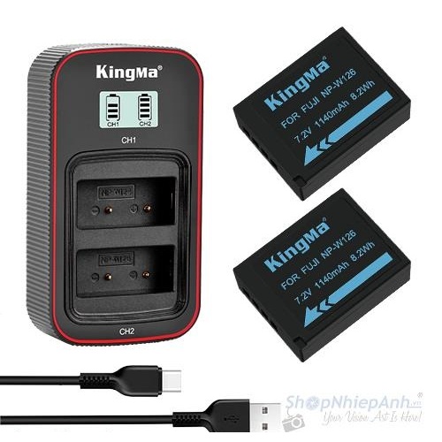 Combo 2 pin 1 sạc đôi Kingma LCD BM058 for Fujifilm NP-W126 NP-W126S