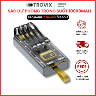  Sạc Sự Phòng YM 1082 50000 MAH Sạc Dự Phòng Trong Suốt TROVIX Với 2 Cổng Sạc Nhanh Kèm 4 Đầu Sạc Màn Hình Led 