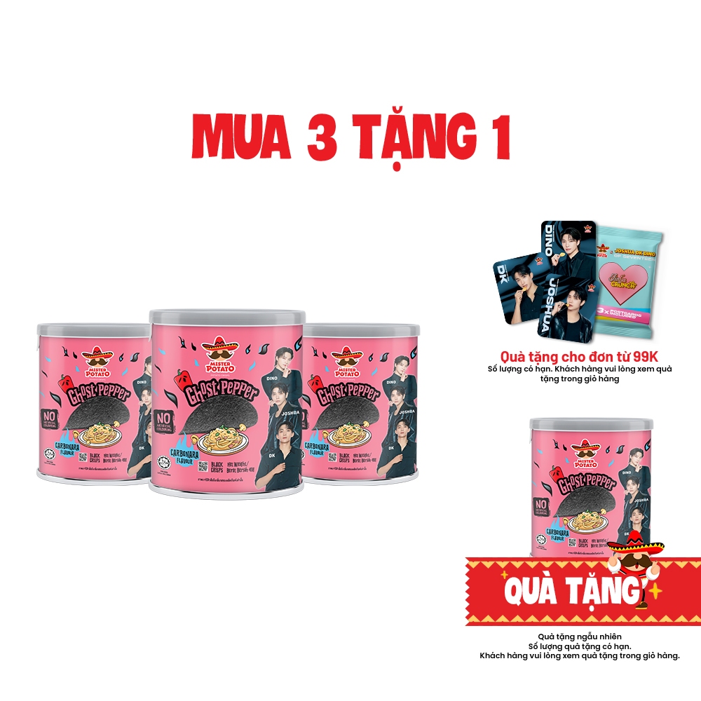 Combo 3 Khoai Tây Mister Potato Ghost Pepper Vị Ớt Carbonara 40G