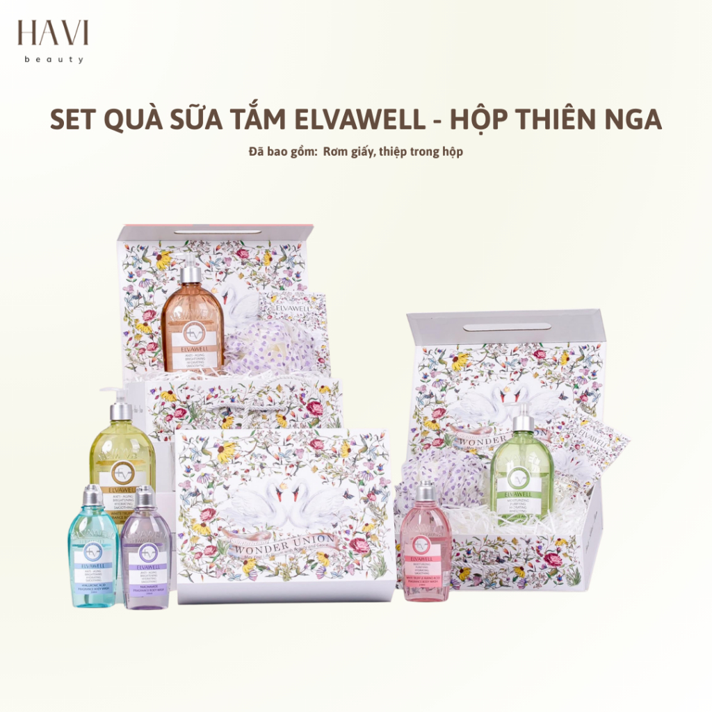 Set Quà Tặng Sữa Tắm Elvawell - Hộp Thiên Nga, Sữa tắm kèm hộp quà