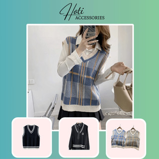 Áo Gile Unisex, Áo Len Nam Nữ Phối Sọc Cùng Cổ Tim Thời Trang Mùa Đông Phong Cách Hàn Quốc - HOTI - TA079