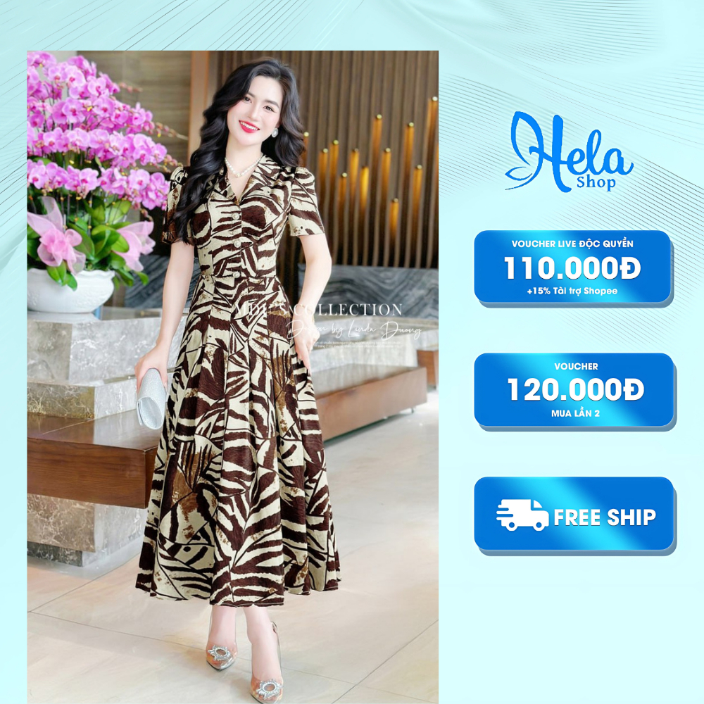 Váy Dạo Phố Chất Lụa Mango Cao Cấp, Dáng Xòe Dài Chiết Eo Tôn Dáng Cổ Vest Chữ V Thanh Lịch MDU5165