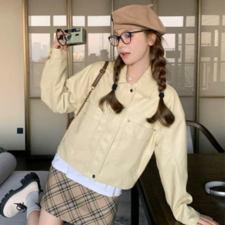 Áo Khoác Da Nữ Croptop Dáng Ngắn Basic Chi Tiết Túi Vuông Khoá Kéo Mùa Thu Đông Noiree - NA591