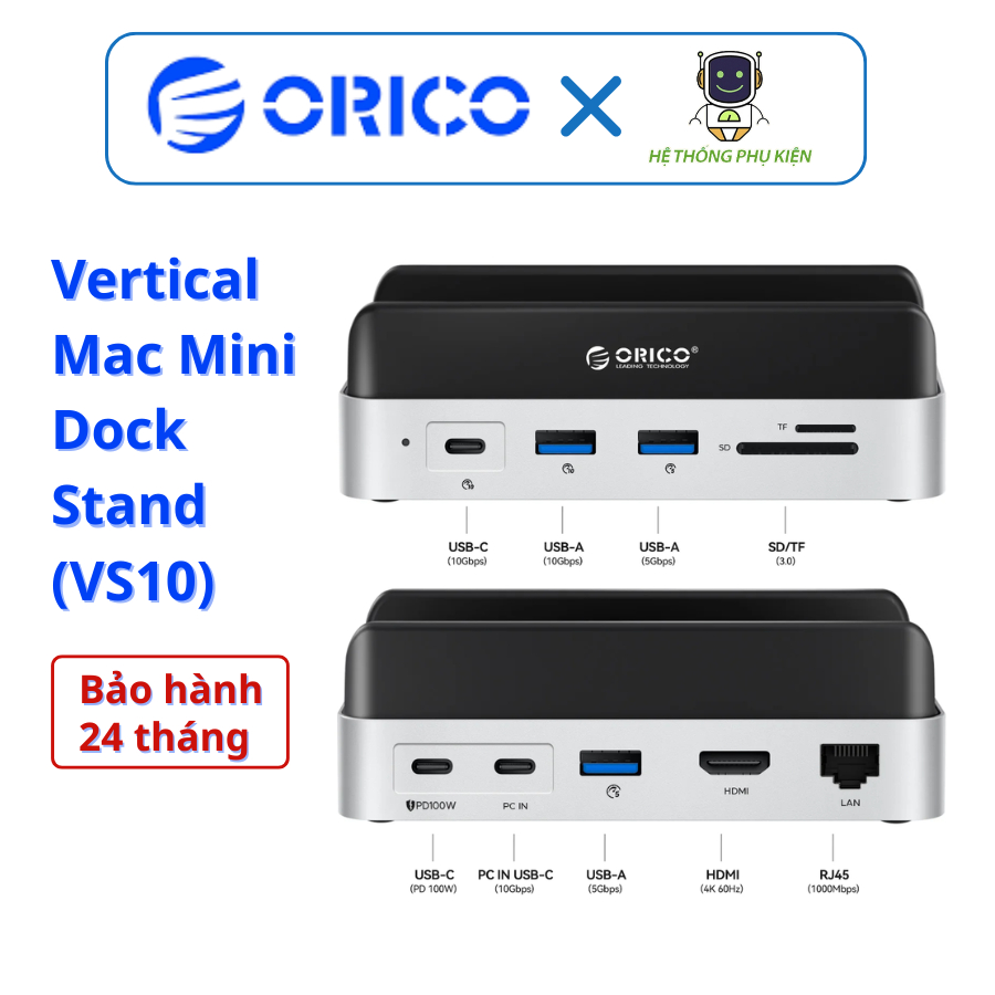 Dock đa năng ORICO MiniDock 10 trong 1 tốc độ 10G (VS10) - HÀNG CHÍNH HÃNG, BẢO HÀNH 24 THÁNG