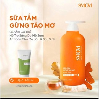  Sữa Tắm Gừng Tảo Mơ SMOM 450ML  Tặng Kèm Sữa Rửa Mặt luxmom 20ml - Hỗ trợ Làm sạch sâu loại bỏ bụi bẩn bã nhờn 