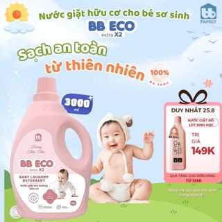 [Tặng quà] Nước giặt cho bé sơ sinh BB ECO 3000ml, nước giặt hữu cơ an toàn cho da nhạy cảm trẻ em lưu hương 72 giờ