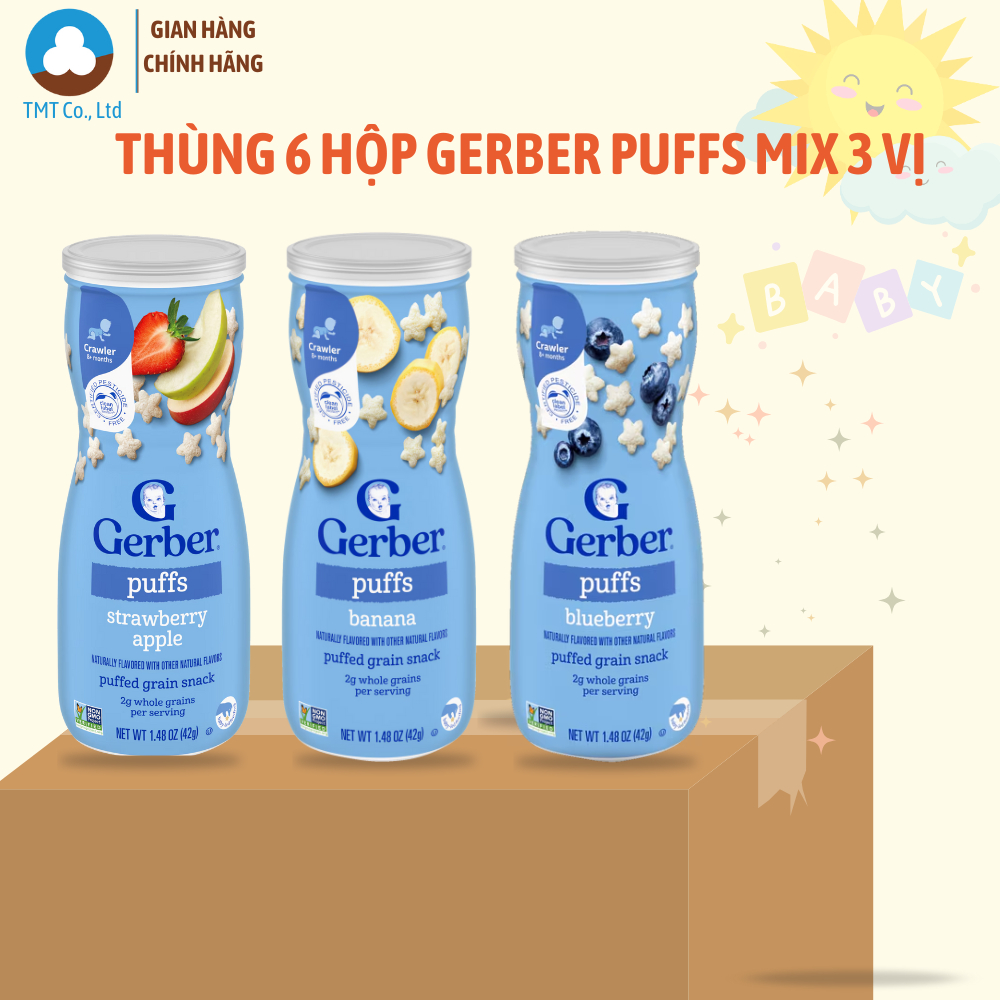 Thùng 6 hộp bánh ăn dặm Gerber Puffs 42g nhập khẩu Mỹ CHÍNH HÃNG