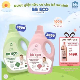 Combo 2 can nước giặt hữu cơ BB ECO hương cốm non và hương bạch trà, an toàn và dịu nhẹ cho da bé