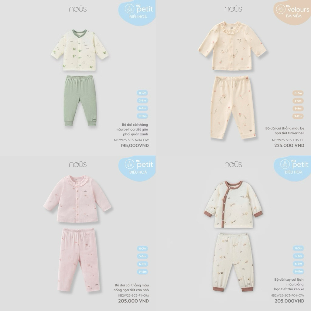 [Nous/ Embes] Bộ quần áo dài tay cho bé sơ sinh cài thẳng, cài lệch chất liệu mềm mại Nous
