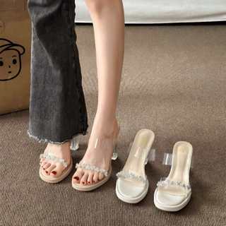 Dép sandal trong suốt 9 phân Guốc mika đá gót trong 9 phân Chị Đẹp Store HA20 
