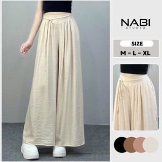 Quần Dài Ống Suông Lưng Chun Buộc Dây Chất Liệu Đũi Mềm Mại Bigsize, Quần Dài Giả Váy Nabi 287