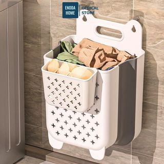  Giỏ Đựng Quần Áo Bẩn ENODA HOME Dán Tường Gấp Gọn Giỏ Nhựa Đựng Quần Áo Nhà Tắm Thiết Kế Tay Cầm Treo Tường Q050 