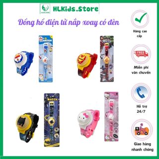 Đồng hồ đeo tay có đèn led, mặt đồng hồ xoay hình siêu nhân, doremon, công chúa tuyết cho bé