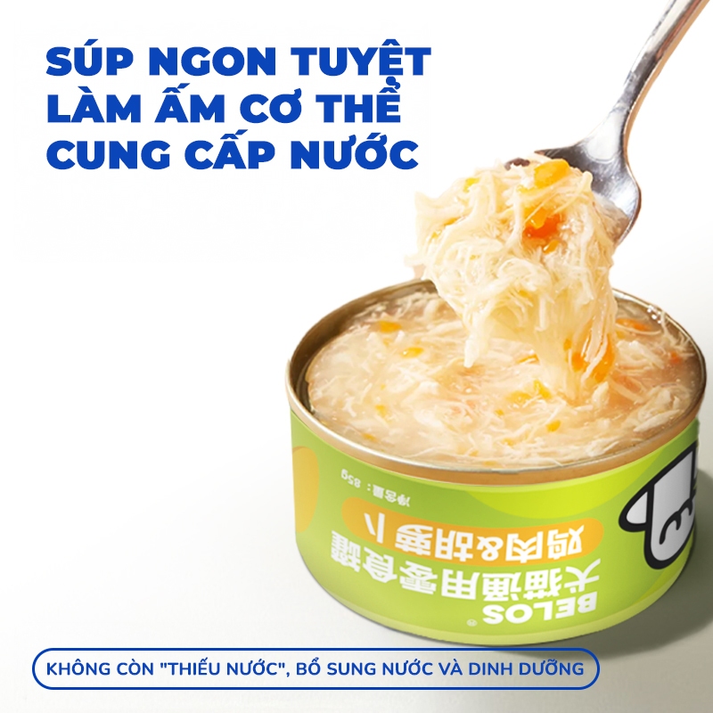 Pate súp gà nguyên sợi BELOS dinh dưỡng cho chó mèo - Thức ăn thú cưng BELOS - Pate BELOS