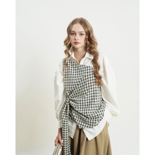 Set chân váy và áo kẻ sọc tùng bí KHÂU BY CQ Machiko