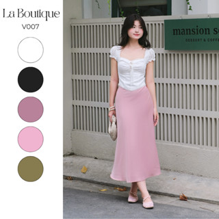 Chân váy lụa vân gỗ dáng ngắn cạp cao hai lớp dành cho nàng 1m55 La Boutique - V007