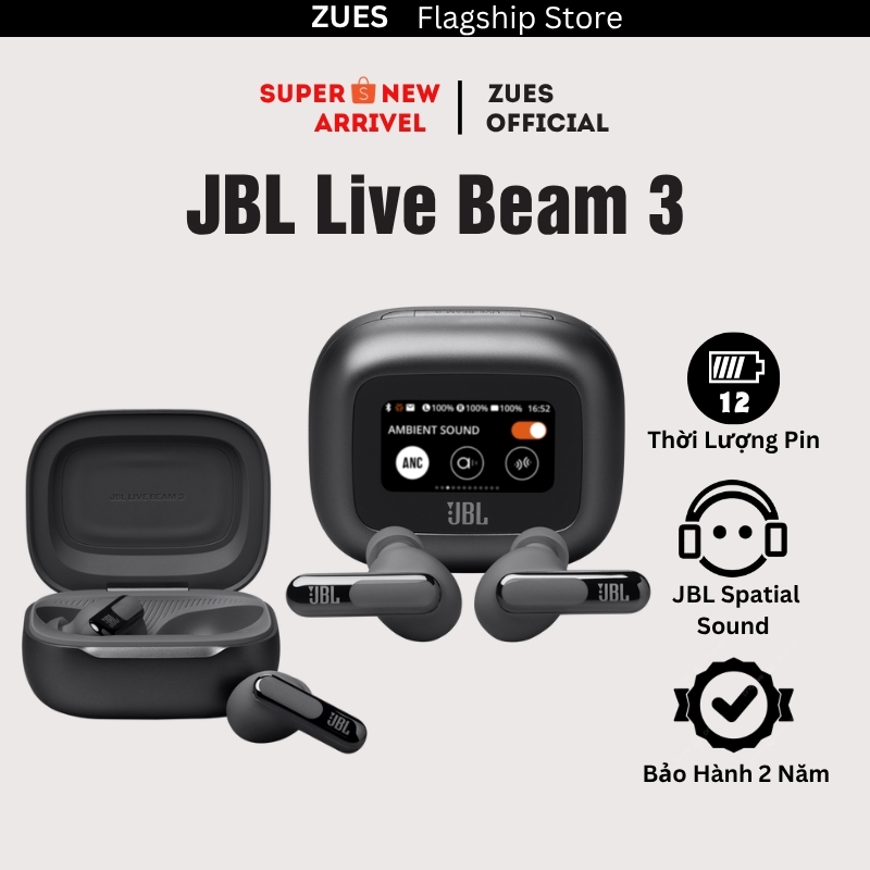 [New2026] Tai nghe Bluetooth JBL Live Beam3 Chống Ồn Xuyên Âm, Pin Trâu Bass Căng Bảo Hành 12 Tháng
