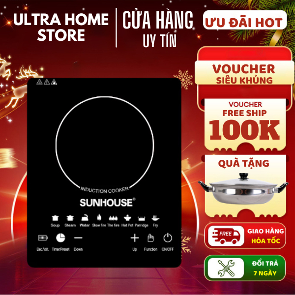 Bếp Từ Cảm Ứng SUN HOUSE 2200W , Bếp Điện Từ Hồng Ngoại Kèm Nồi Suunhouus