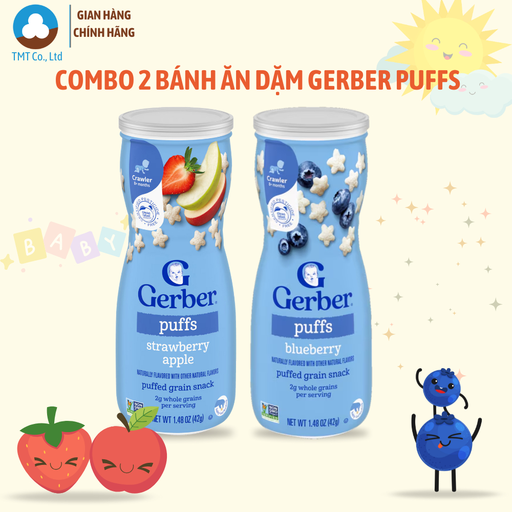 Combo 2 hộp bánh ăn dặm Gerber Puffs hình ngôi sao nhiều vị, nhập khẩu Mỹ chính hãng