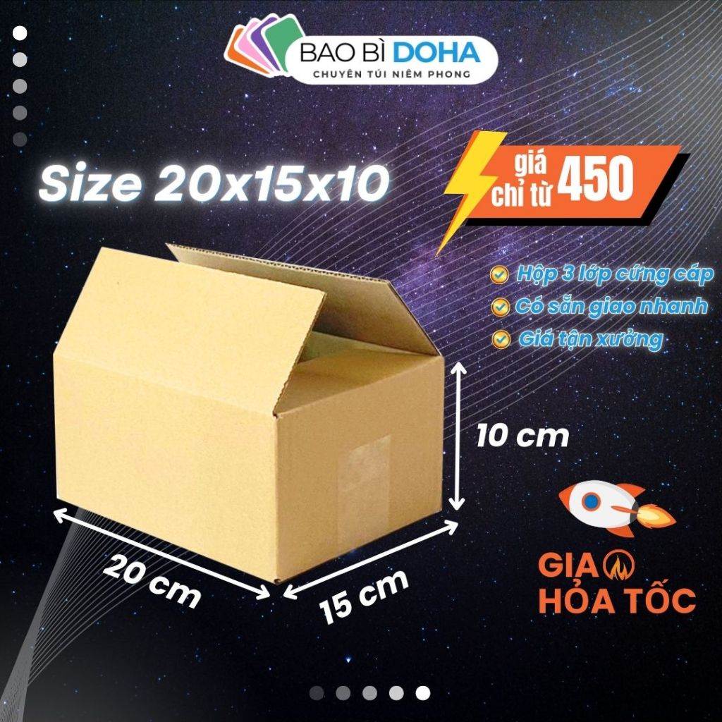 [COMBO 100] 20x15x10 Hộp Carton Đóng Hàng Thùng Giấy Gói Hàng Vận Chuyển Bền Bỉ – BAO BÌ DOHA