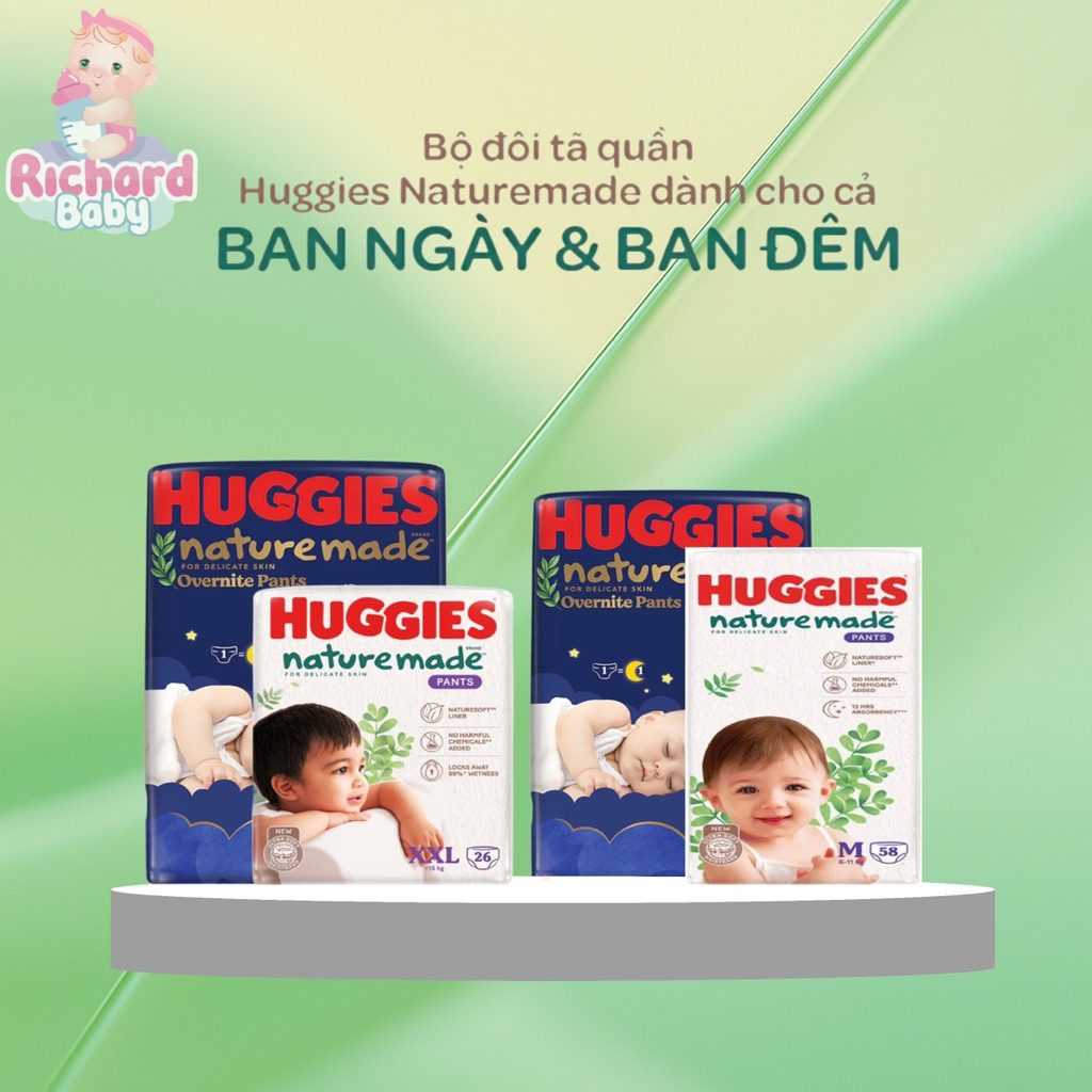Tã Quần/Dán Ngày & Đêm siêu cao cấp Huggies Platinum Nature Made M/L/XL/2XL