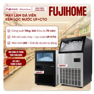 Máy làm đá viên 70kg/ngày Fujihome, máy làm đá công nghiệp công suất 78 viên kèm lọc nước UF, 2 nguồn cấp nước đa năng