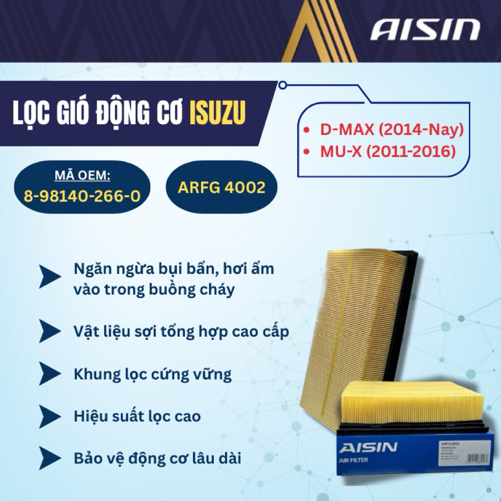 [ARFG-4002] Lọc gió động cơ Isuzu DMAX  2014-nay;  Isuzu MUX 2011-2016