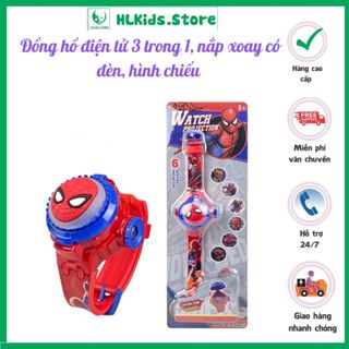 [Nắp xoay+ đèn + chiếu 3D] Đồng hồ siêu nhân nhện, doremon, batman, hellokity, đội trưởng mỹ cho bé trai bé gái