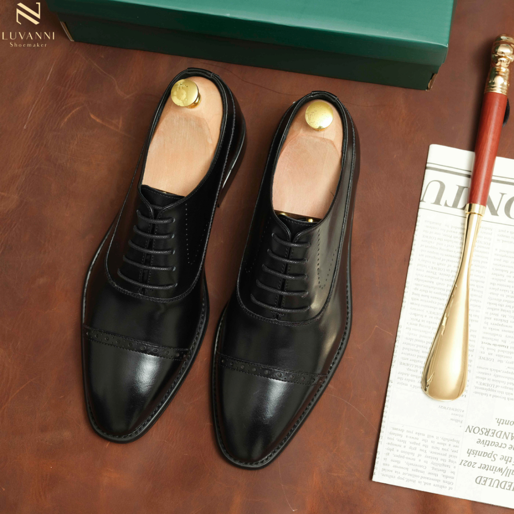 Giày Tây Nam OXFORD 9605 POLYTINO LUVANNI Giày Công Sở Da Bò Cao Cấp Đế PHIP Tăng Chiều Cao