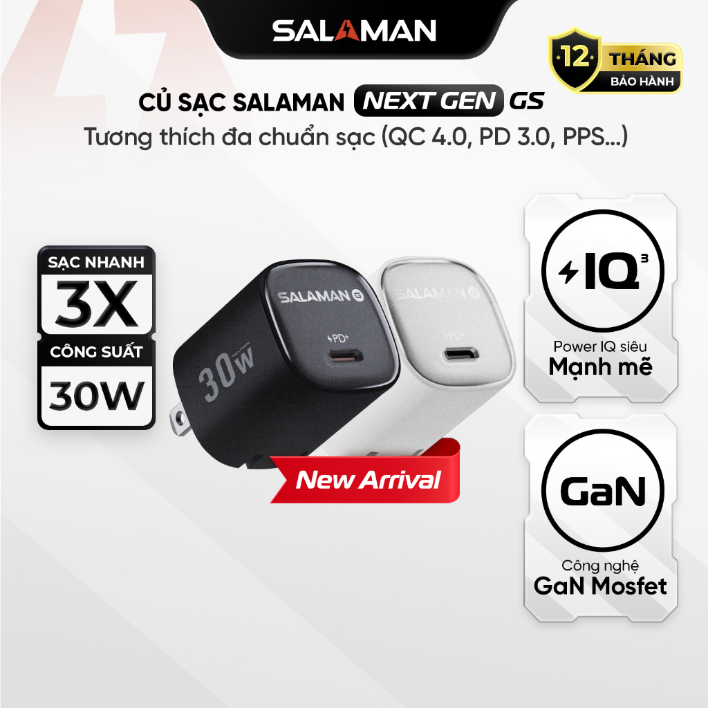 Củ Sạc Salaman GaNPro 30W NextGen GS | Công Nghệ GaN Hiệu Suất Cao | Bảo Vệ 8 Lớp | Thiết Kế Nhỏ Gọn
