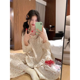  Đồ ngủ nữ babydoll dáng dài hoa nhí vintage | Bộ đồ ngủ nữ form rộng dễ thương cotton mát | Free size – Big size 