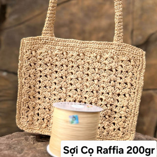 Sợi Cọ Raffia Bóng Mềm Móc Túi, Mũ Cuộn 200gr