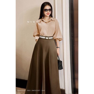 Áo Sơ Mi Công Sở Nữ MY WAY Trơn Dài Tay Tối Giản Thanh Lịch 6MA03248