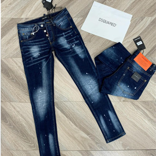 Quần Jean Nam DSQ Xanh Sẫm Vầy Sơn 4 Khuy Siêu Cấp. Quần Bò Nam 4 Cúc DSQ