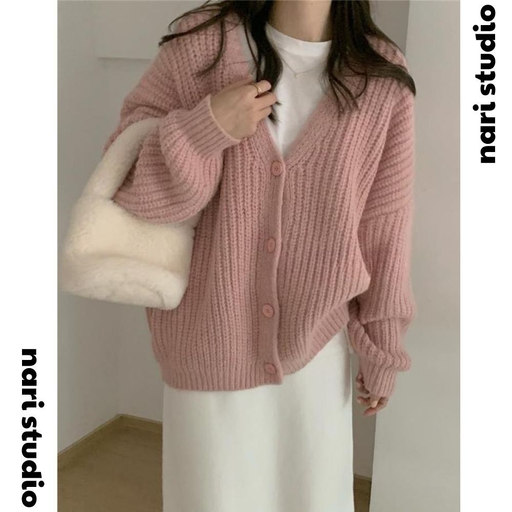  Áo len cardigan nữ dài tay kiểu trơn màu basic Áo cadigan khoác ngoài thời trang hàn quốc màu xanh hồng nâu be 