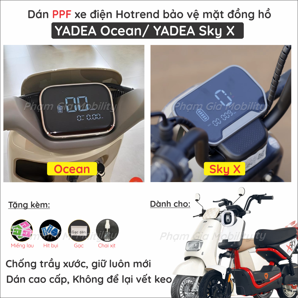 Dán PPF bảo vệ mặt đồng hồ xe máy điện YADEA OCEAN/ Sky X/ X-Bull XBull X Bull H PPF trong suốt cao 