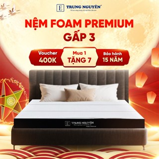 Nệm foam premium Trung Nguyên gấp 3 siêu tiện lợi, kết hợp memory foam và mousse foam cao cấp, có độ êm ái, mềm mại cao