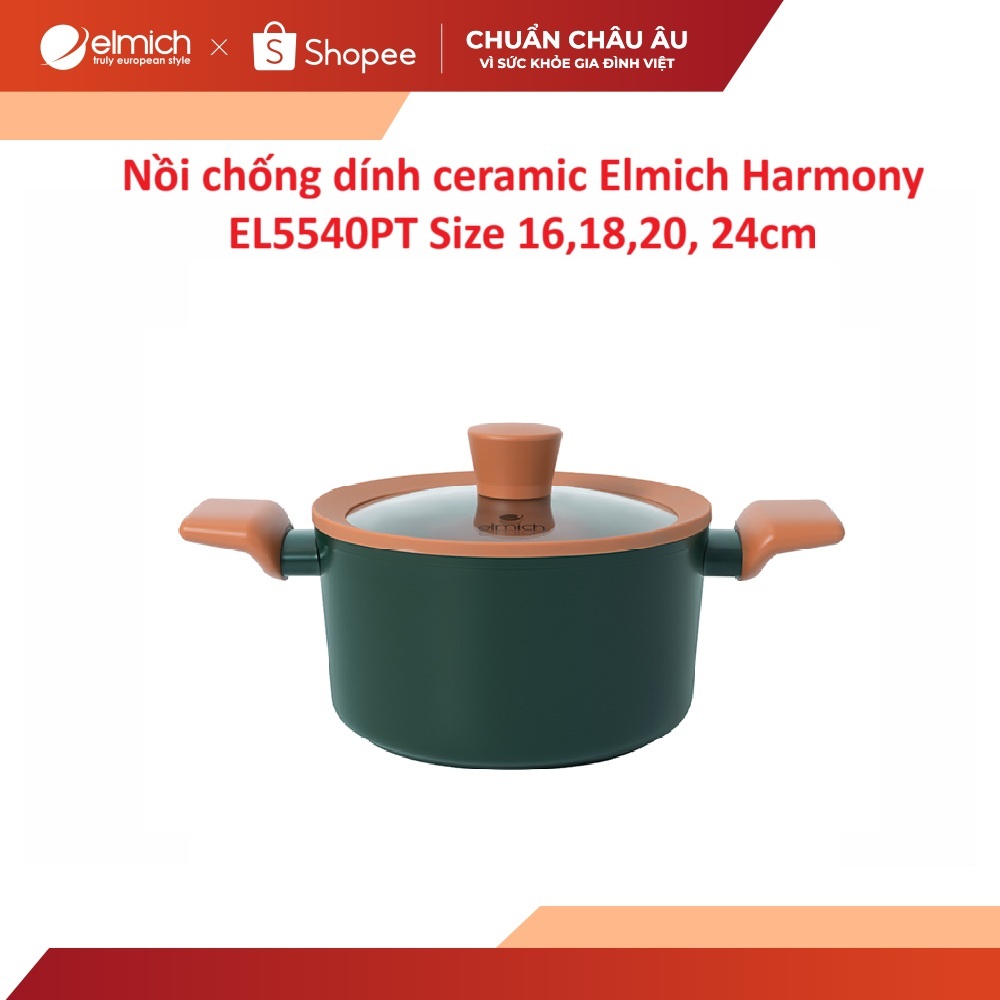 Nồi chống dính ceramic Elmich Harmony EL5540PT Size 16,18,20,24cm