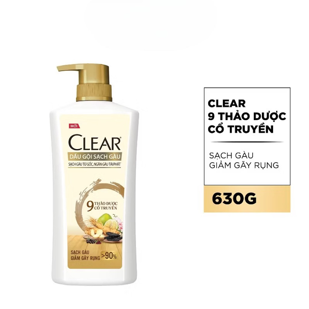 Dầu gội Clear thảo dược sạch gàu 9 loại thảo dược cổ truyền/gừng hoa cúc 630g
