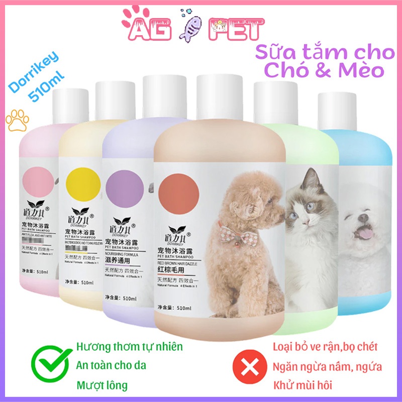 Sữa tắm chó mèo 510ml-Dầu gội chó mèo làm sạch sâu, ít bọt khử mùi, giảm ngứa lông mềm mượt