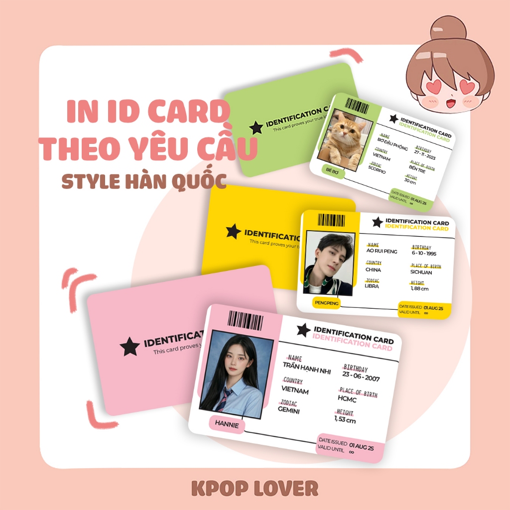 Kpop Lover - IN ID CARD Style Hàn Quốc ( card giấy) có kèm sleeve bọc card